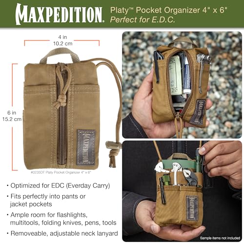 Image of MAXPEDITION Platy Pocket Organizer, Durable EDC Tool Pouch for Men, Neck Wallet with Paracord Lanyard, Holds Flashlight, Multitool, Pen, Notebook