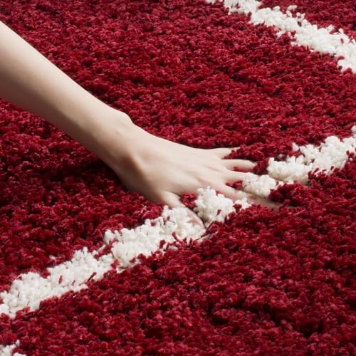 Image of Carpet for Hallway, Kitchen, and Modern InteriorsCarpetCozy Shag Runner for Living Room, Bedroom & Office Decor ETC Size 2x5 feet, Patten-Solid Red M