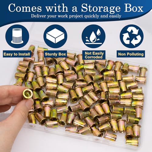 14 rivet nut 115pcs carbon steel zinc rivet nuts 14-20 14 20 threaded insert rivnut 14 unc rivets nutsert flat head 14 x 20 riv nuts
