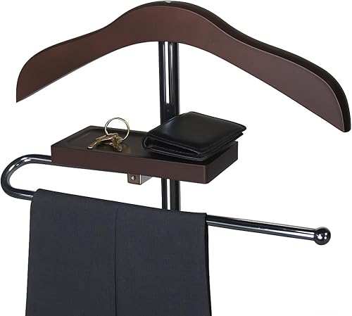 Miniatura 2 de Proman Products VL17017 Percha, bandeja y barra para pantalones, valet marrón, nogal claro