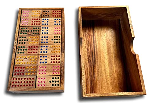 Double 12 Dominoes, 91 piezas en caja de madera miniatura 5