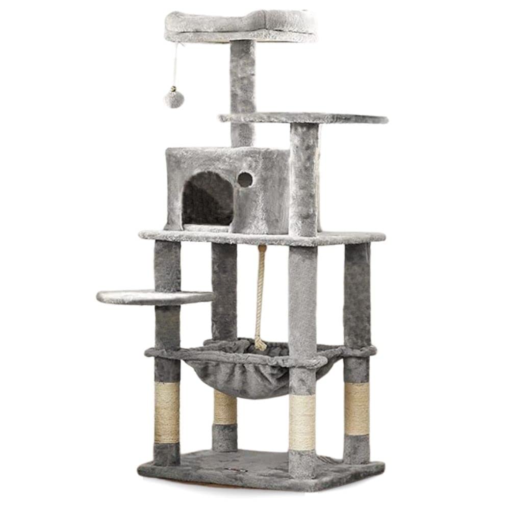 Cat Tree Cat Tower for Indoor Cats Condo with Scratching Posts Multi-Level Large Hammock Plush Perch for Kittens Cat Activity Center, Light Gray