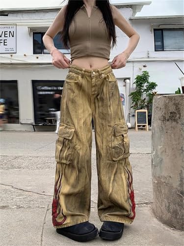 Women's Khaki Baggy Cargo Jeans Harajuku Oversize Denim Trousers Vintage Japanese Jean Pants4