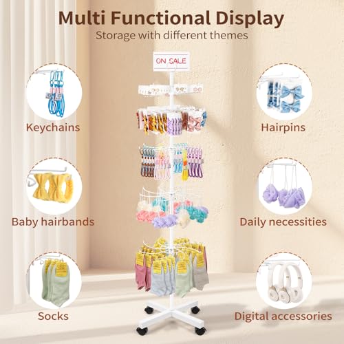 Image of Flenpptly Retail Display Stand, 5-Tier Rotating Display Rack for Store Display, Movable and Adjustable Spinning Display Stand for Earrings, Jewelry, Keychains, Socks Display (White)