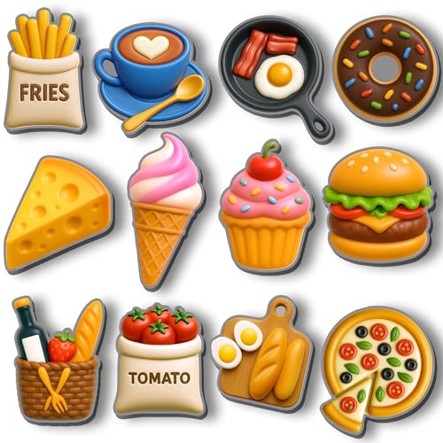Image of Regalo Casila Cute Food Fridge Magnets Set of 12 Strong Magnetic Decorative Kitchen Magnets for Refrigerator Wooden Glossy Cartoon Fridge Sticker Set for Home Office School