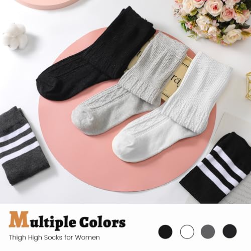 Image of Pleneal Thigh High Socks Womens Over Knee High Boot Socks Knit Leg Warmers