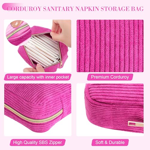 Image of Dansydaisy 4 Pcs Sanitary Napkin Storage Bag Pink Corduroy Period Bag for Gift School Teen Mini Makeup Preppy Cosmetic Wallet Set for Women Teacher Portable First Period Cute Pad Pouch with Zipper