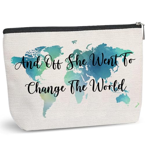 Aievlinkr And Off She Went To Change The World, bolsa de maquiagem, presente de mapa-múndi, presente de irmã, bolsa de viagem, bolsa de cosméticos natureza linho algodão estojo de maquiagem ótimo