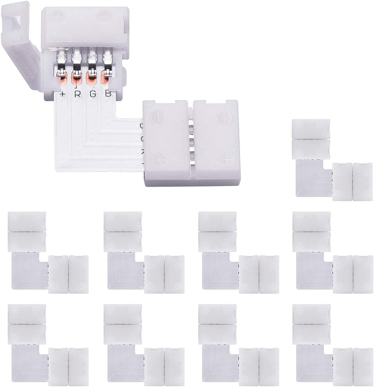 LEMILL Connector 4 Pins RGB Connector 10 Pack 10mm Wide Right Angle Corner Solderless Adapter Connector for 3528/5050 Multicolor SMD RGB 4 Conductor LED Light Strip
