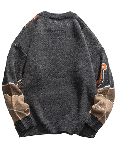 Image of Arssm Mens Oversized Dinosaur Sweater Knit Crewneck Vintage Tops | Unisex Cartoon Sweater, Pullover, Long Sleeve, Cozy Sweater