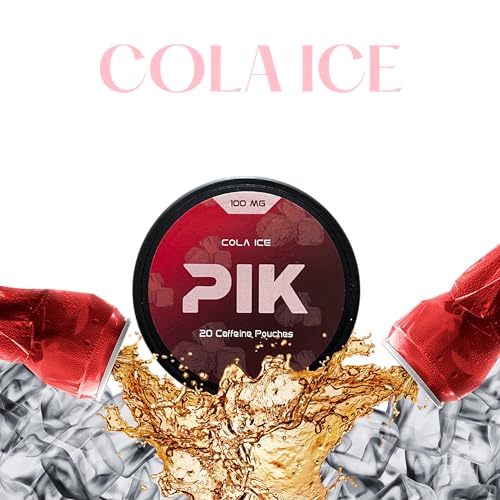 Image of PIK Caffeine Pouches - Cola Ice Flavor | 20 Pouches -100mg Strength Each | Nicotine & Tobacco Free | Energy Boost & Workout Supplement | Coffee Addicts' Delight