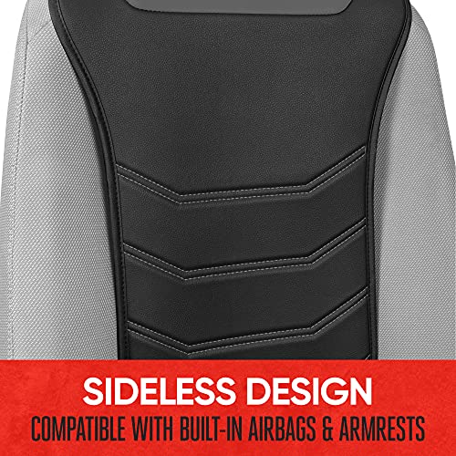 Image of Motor Trend LuxeFit Gray Seat Covers for Cars Trucks Van SUV (2 Pack), Premium Faux Leather, Easy to Install Automotive Seat Covers with Storage Pockets, Fits Most Vehicles