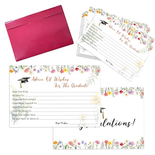 wenhihsiy Graduation Advice And Wishes Cards, Grad Party Advice For Class Of 2026, 25pcs Wildflowers Wishes Cards For High School College University, Party Decorations Supplies Favors Ideas -a12