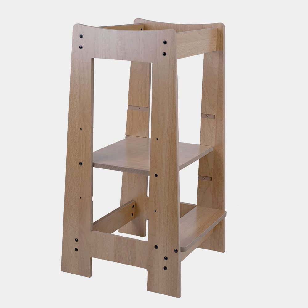 etc-shop Lernturm Küchenhelfer für Kinder Holz Kinderschemel Tritthocker 3 Stufen höhenverstellbar, leicht zu reinigen, stabil, LxBxH 32x42x80 cm