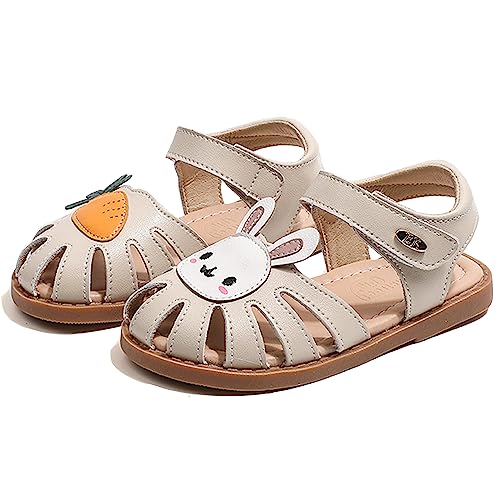 Toddlers Little Girls Ankle Strap Hook&Loop Dress Rabbit-Carrot Summer Shoes Closed Toe Wedding Sandals