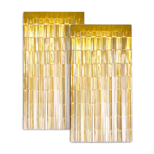 Zink 2 Pack 3.28 Ft x 6.56 Ft Gold Foil Curtain Backdrop - Tinsel Streamers for Photo Booth, Birthday Party, Wedding, Graduation, Holiday Decorations