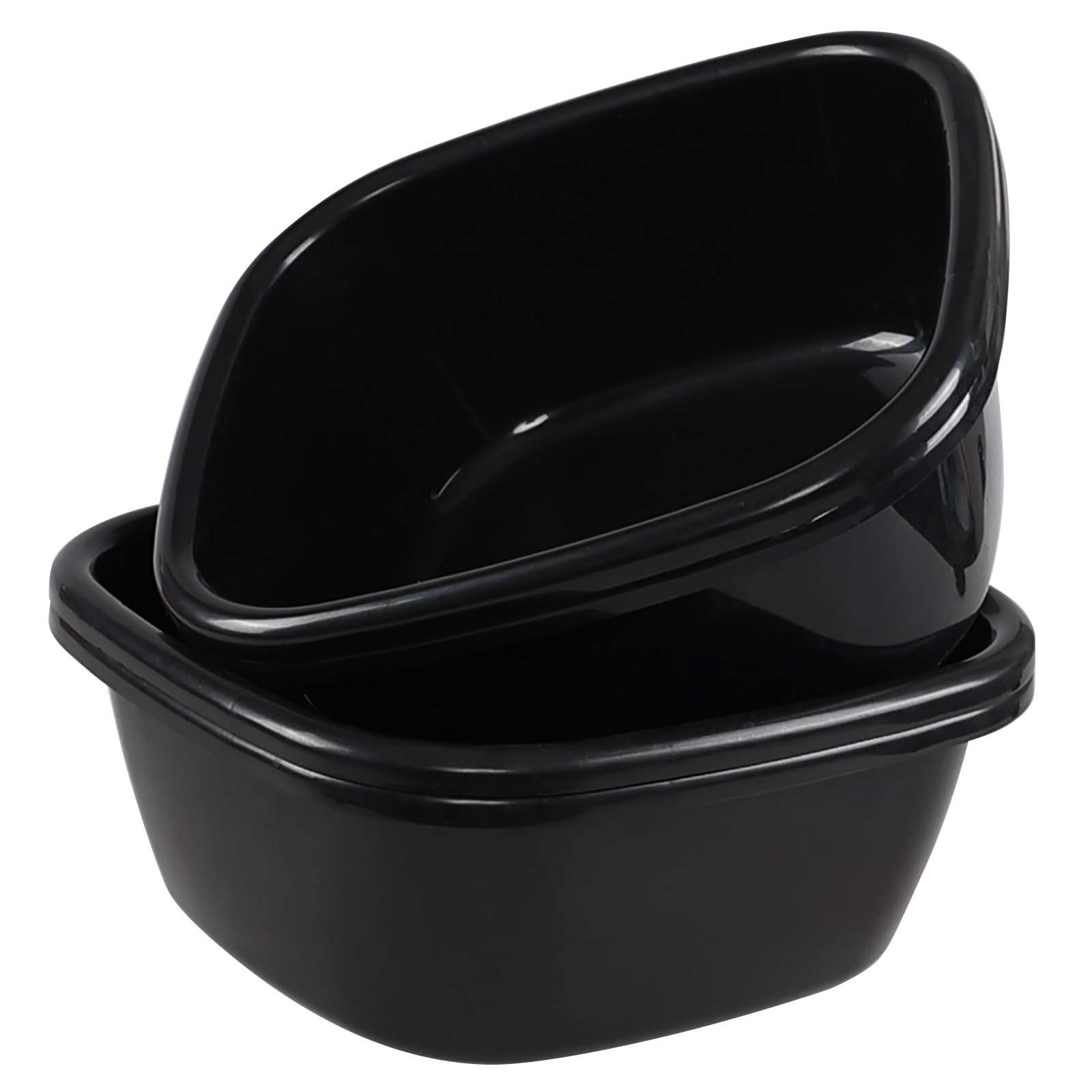 Knifefish 12 Quart Plastic Dishpan/Wash Basin, 4 Packs Square Kitchen Wash Bin, Black