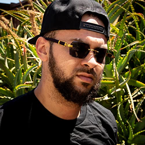 Street Knitted Mens Gold Frame Gray Tint Rimless Woodgrain Vintage Hip Hop Sunglasses4