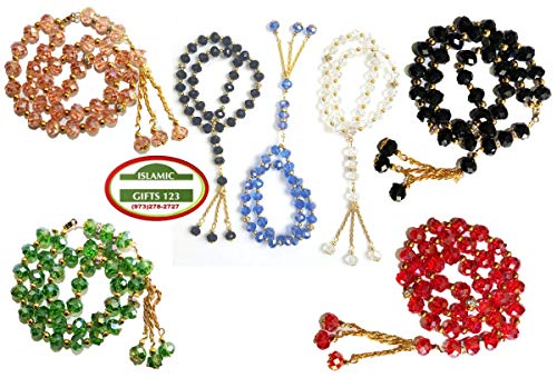 Crystal Islamic Prayer Beads [ PACK OF 12 ] 10mm Islamic Beads Tasbeeh-Misbaha Rosary-Quran Islamic Favor Quran Wedding Muslim Gifts Quran Gifts Ramadan Decor Eid Decor Fast DELIVERY HAJJ gift Wholesale Islamic Gifts 123 (12)