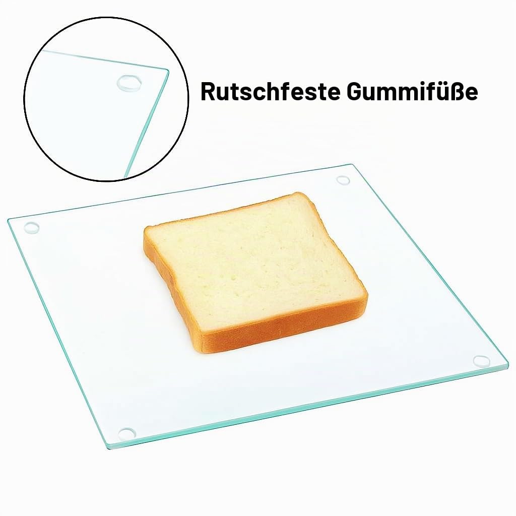 Hacaroa Set mit 4 Schneidebrettern aus gehärtetem Glas, 25.4x25.4 cm, quadratisches Schneidebrett mit Gummifüßen, rutschfeste Glasablage für Küchenarbeitsplatte, spülmaschinenfest, transparent
