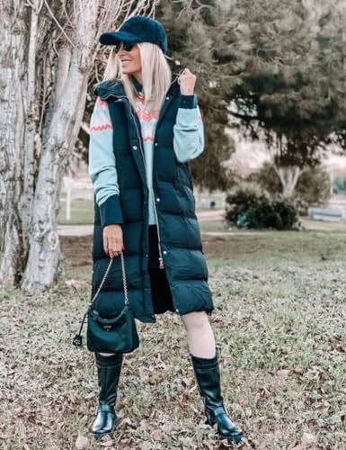 PUWEI Long Puffer Vest Women Quilted Hooded Vest Padded Sleeveless Coat Jackets With Pockets4