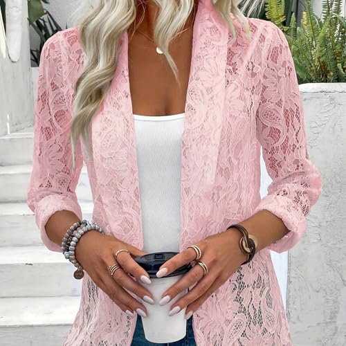 Women's Lace Open Front Long Sleeve Sheer Elegant Casual Blazer Jacket2