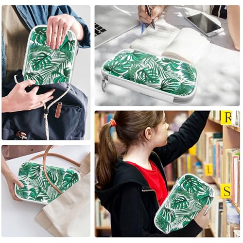 Image of Green Palm Leaves Pencil Bag Case Zipper Pencil Holder Organizer Stationary Pen Bag Cosmetic Makeup Bag Pouch Purse for School Office Supplies
