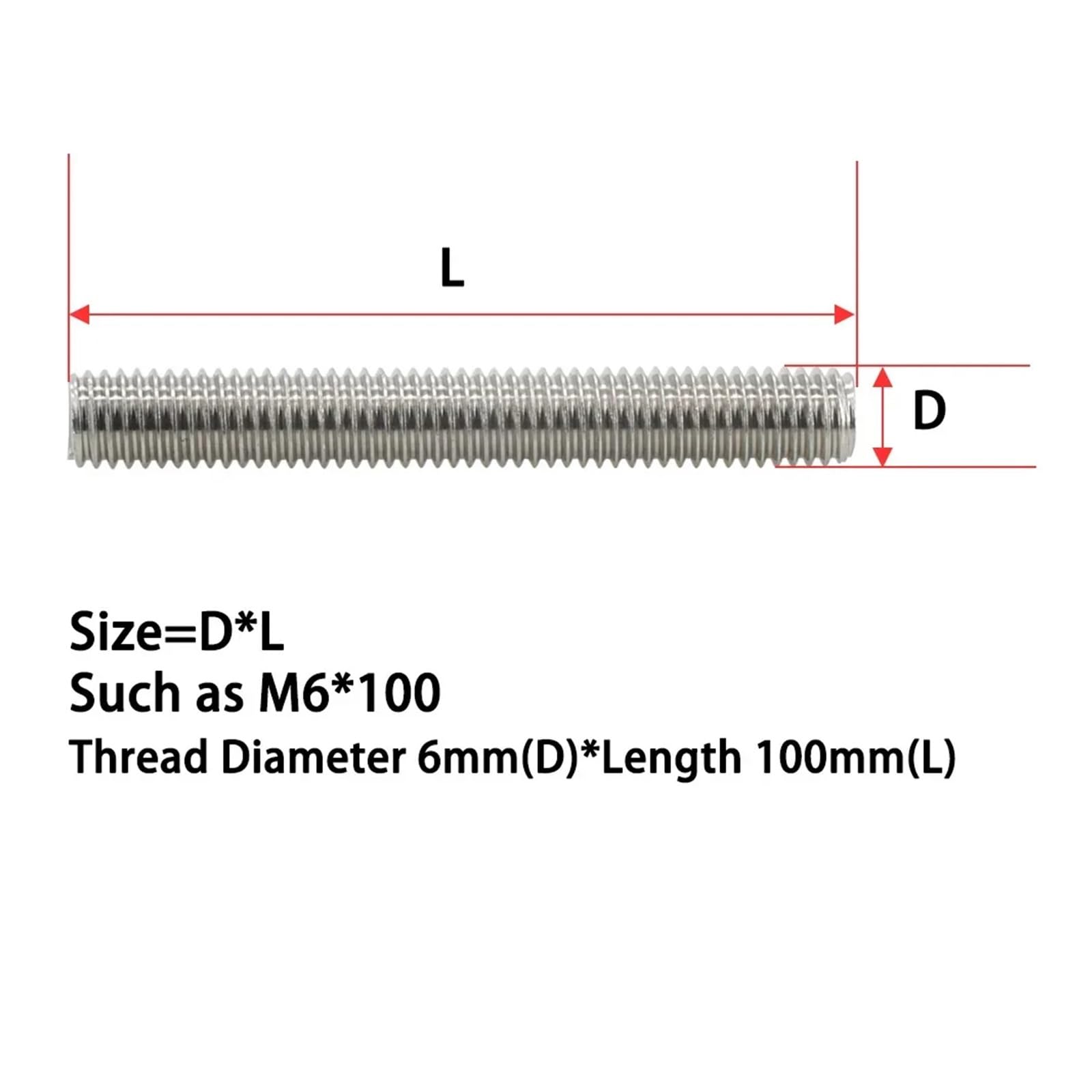 M3 M4 M5 M6 304 Stal nierdzewna Pręt gwintowany w całości metryczny Śruby Długość trzpienia Łączniki Pręty szpilkowe 16 mm-500 mm(4Pcs,500MM_M6)