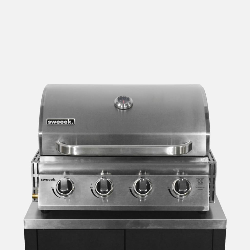 sweeek-Parrilla de gas empotrable de 4 quemadores Plata - 73x51.5x47.5 cm | Grimaud