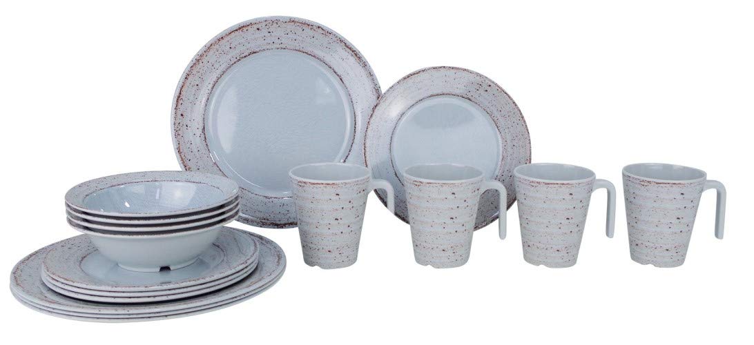 Gimex Camping Geschirr Melamin 16 TLG. Set für 4 Personen Casa Grey grau - Creme