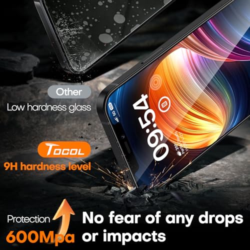 Image of TOCOL for iPhone 12 Screen Protector 9H Hardness Military Grade Shatterproof HD Tempered Glass Full Coverage Easy Installation Case Friendly 2 Pack