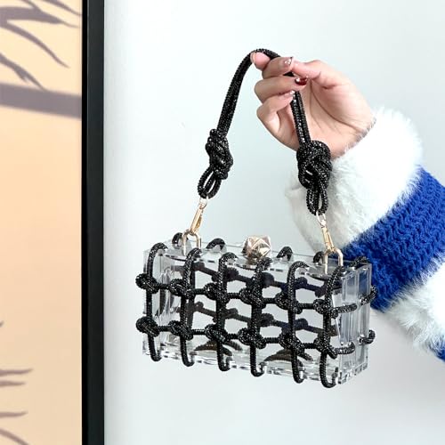 Image of Acrylic Clutch for Women Clear Purse with Rhinestone, Sparkly Evening Bag Party Prom Wedding Cocktail, Black