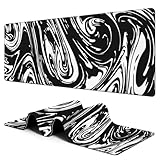 Large Gaming Mouse Pad for Desk Black and White Marble Swirl Big Desk Mat Extended Mousepad with Stitched Edge and Non-Slip Base Long Computer Keyboard Mouse Mat for Home Office Work 11.8 x 31.5 Inch