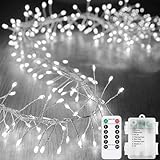 kingcoo fata dei petardi luci a stringa con telecomando, 29.5ft 300led filo d'argento lucine a batteria con timer ghirlanda catene luminose per letto matrimonio festa natale decorazione (bianco)