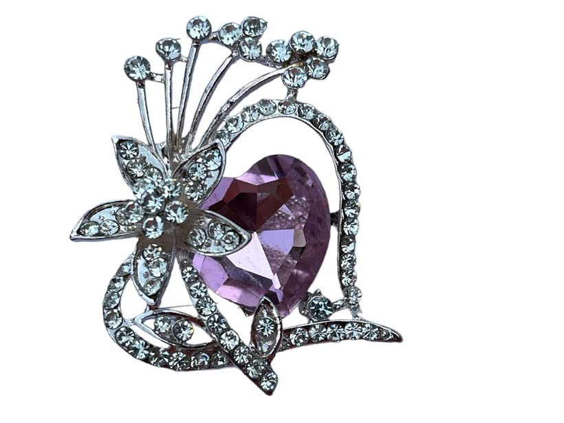 Jay Jewellery - Big Flower & Pink Heart Womens Fashion Rhinestone Wedding Bridal Brooch Pin