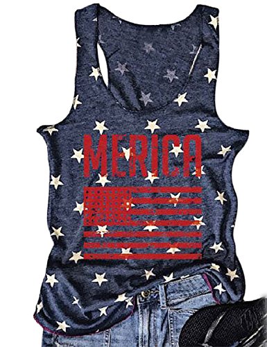 AIMITAG 4th of July Tank Top American US Merica Flag Tank Tees for Women Graphic Patriotic Sleeveless Shirt (Small, Dark Blue)