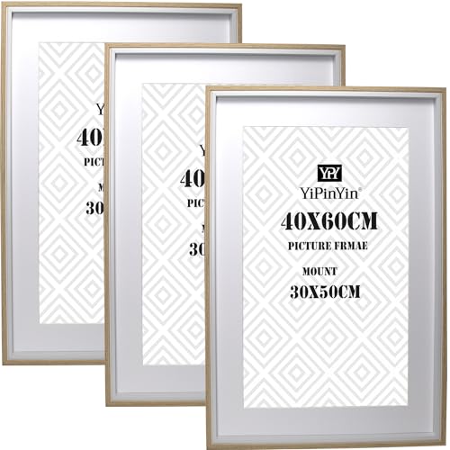 Juego de 3 marcos de fotos en dos tonos de madera y blanco, 40 x 60 cm, con soporte sin ácido, para marco de póster de 30 x 50 cm, marco de 60 x 40 cm, marco de 30 x 50 cm para colgar en la pared.