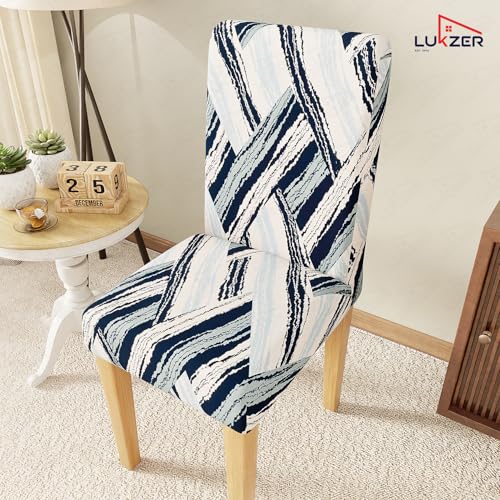 Image of Lukzer 1PC Blue Weave Stretchable Dining Chair Cover | Universal Fit Removable Washable Slipcover | 140 GSM Polyester + Spandex | Elastic Protective Cover for Home & Hotel Chairs Seat Slipcover