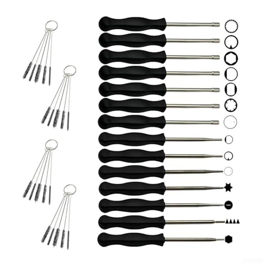 For Leaf Blower and Lawn Mower Carburetor Adjustment Kit – Two- Engine Tuning Tool Set (14 Tools + 4 Brushes), Metal Construction, Ergonomic Black