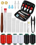 TLKKUE 40 Pcs Big Eye Steel Sewing Needles Kit, Steel Needles for Hand Sewing, Sewing Kit with Storage Bag Threads Thimbles Seam Rippers for Repair Clothing (Red/White/Black Thread)
