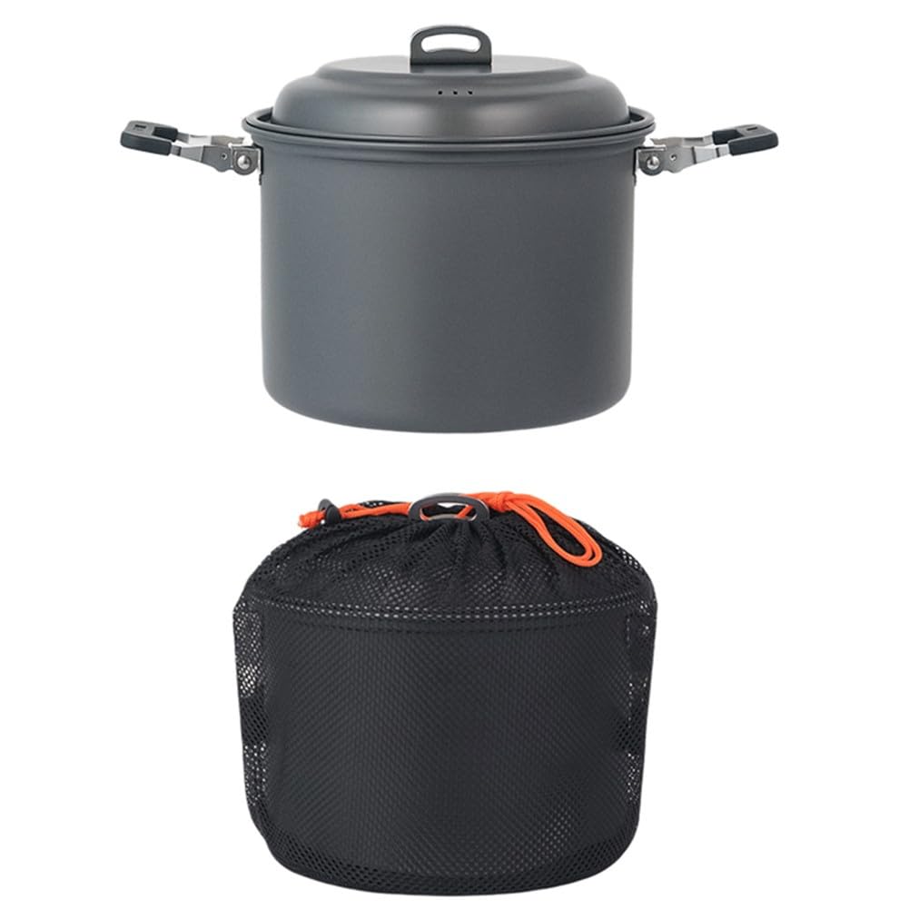 Składany zestaw garnków do gotowania na parze 6,5 l, na kemping i piknik, twarde anodowane aluminium + stal nierdzewna, lekki 882 g, kompatybilny z większością pieców kempingowych