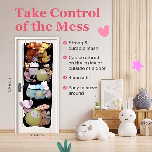 Lillys-Love-Over-Door-Stuffed-Animal-Toy-Storage-Hanging-Organizer-4-Expandable-Mesh-Net-Pockets-Stores-Loads-of-Plush-Toys-Large-Plushie-Display-for-Boys-Girls-Light-Grey-65-x-23 Lillys Love Over Door Stuffed Animal Toy Storage Hanging Organizer 4 Expandable Mesh Net Pockets Stores Loads of Plush Toys Large Plushie Display for Boys Girls Light Grey 65 x 23