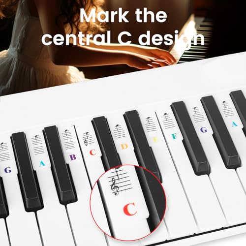 CATOR 88 Tasten Abnehmbare Klaviertastatur Etiketten, Klaviernoten, Führungsetiketten für Anfänger, volle Größe, Silikon-Klavierschlüssel, Musiknoten, Buchstabenetikett, Wiederverwendbar
