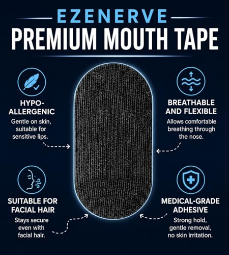 Image of PREMIUM GRADE 30 Pcs Mouth Tape for Sleeping Adults & Kids | CE Certified - Anti Snoring Sleep Strips, Hypoallergenic Adhesive Sleep Strips, Snore Stopper For Men and Women, Mouth Breathing Stopper Black Strips