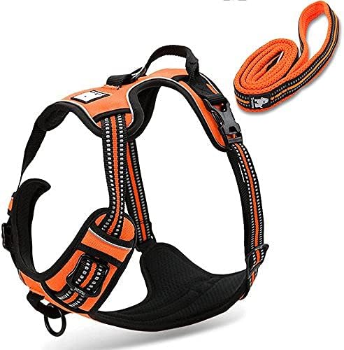 fiE FIT INTO EVERYWAY Range Of Front Side No Pull Dog Harness Outdoor Adventure 3M Reflective Pet Vest with Handle Adjustable Protective Nylon Walking Pet Harness (M, Orange Set)