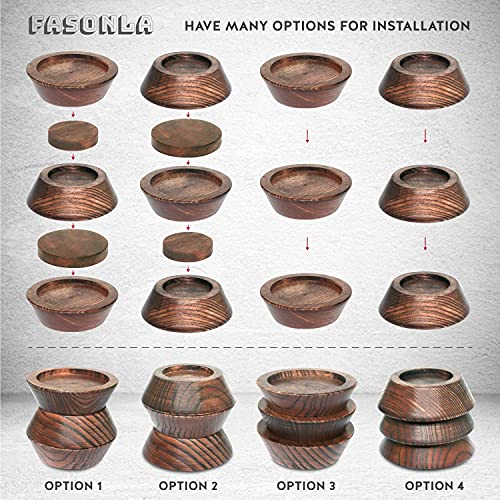 Fasonla Bed Risers, Furniture Risers (Set Of 8) Lifts Height 1", 2", 3" Or 4", Solid Natural Wood Risers, Non-Slip Recessed Hole To Heavy Bed/Furniture (Dark Coffee Color) #TOP3