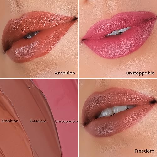 Image of LAMIOR Boy Trap Whipped Velvet Liquid Lipstick: Matte,Transfer-Proof,12+ Hour Wear|Hydrating,Blurring Full Coverage,Lightweight|Enriched with Avocado & Jojoba Oil|Vegan|Pack of 3 - 15 ml Each