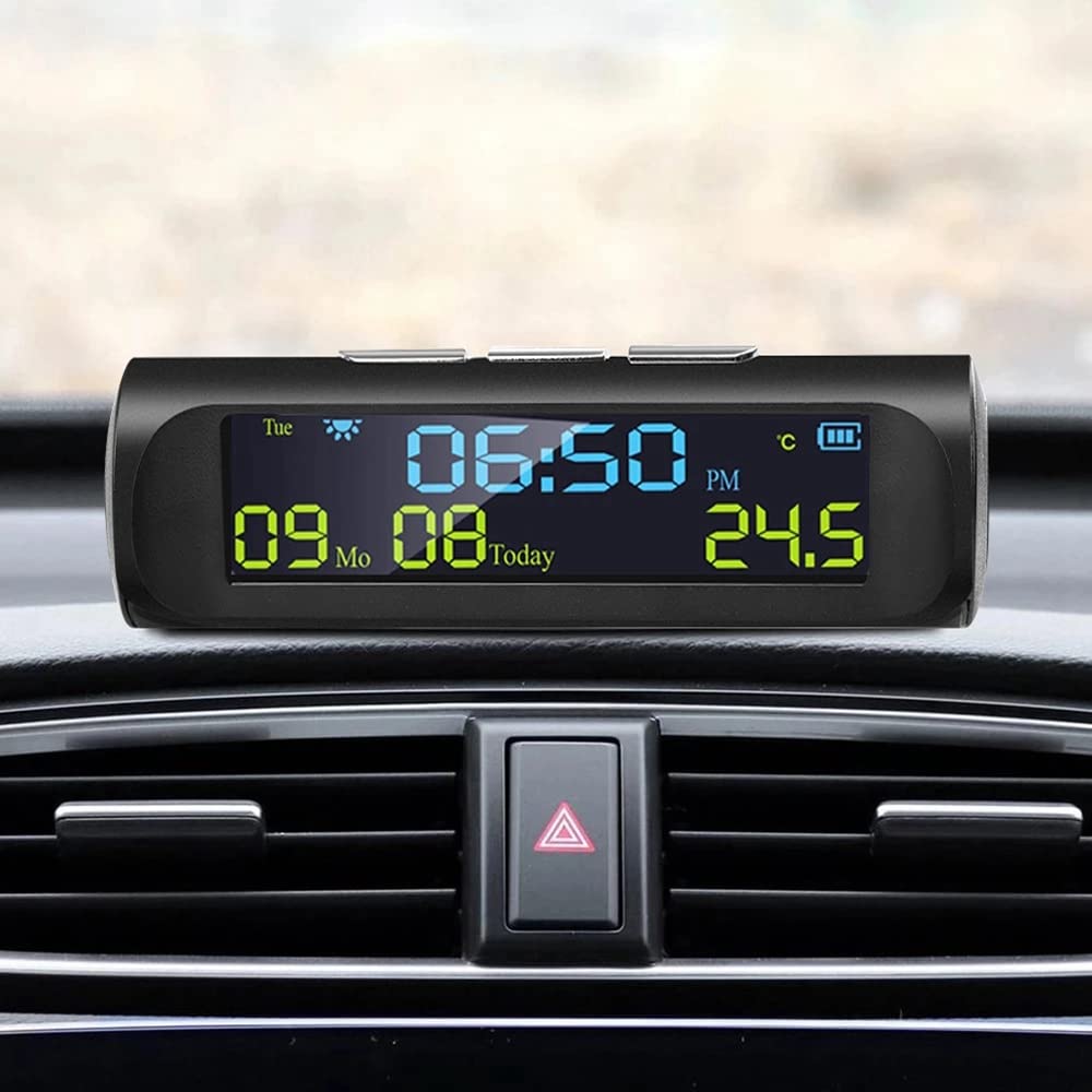 Horloge Solaire De Voiture Gatuida - Affichage LCD Précis Avec Température Et Date, Compacte Et Écologique