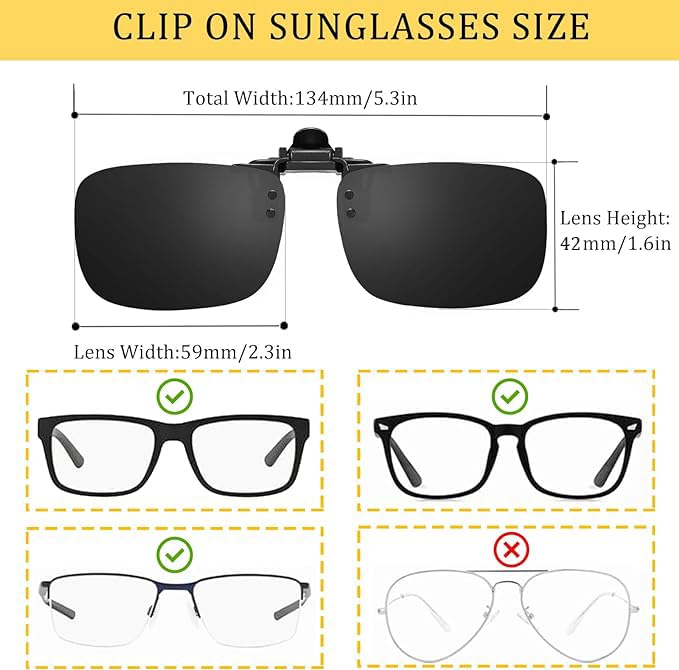 Image of Polarized Clip-on Sunglasses with Flip Up Function Anti-Glare UV400 Driving Glasses for Prescription Glasses