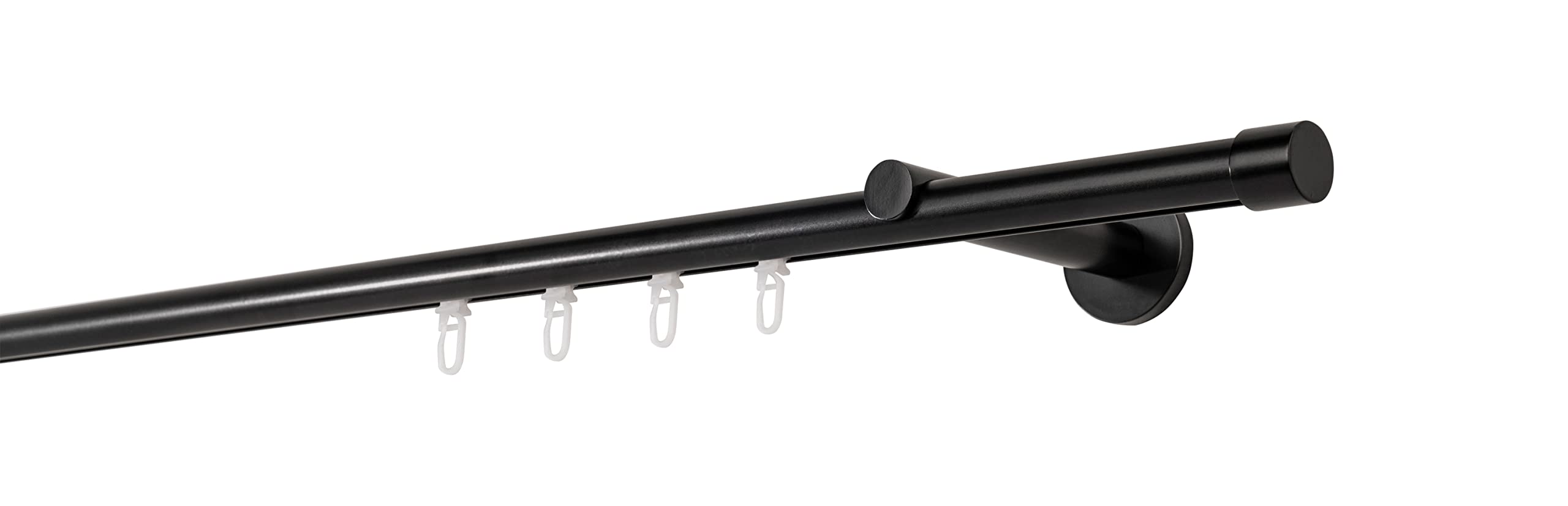 Tringle à rideaux sur mesure avec embouts 20 mm, 1 barre, support mural 12 cm, ensemble complet avec glissières pour rideaux, Noir, 280 cm